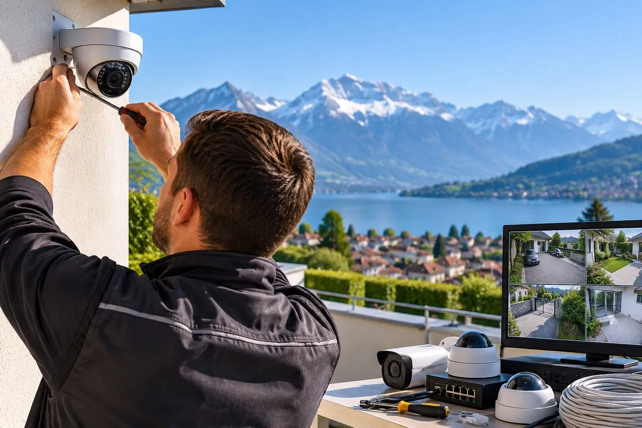 Caméra de vidéosurveillance IP installée pour sécuriser un local professionnel en Haute-Savoie
